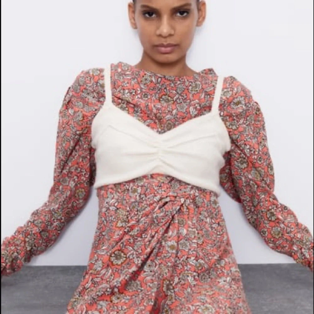 Zara FLORAL PRINTED DRAPED MIDI Flowy DRESS Long Sleeve Puff Shoulders Sz XS NEW - Picture 14 of 16